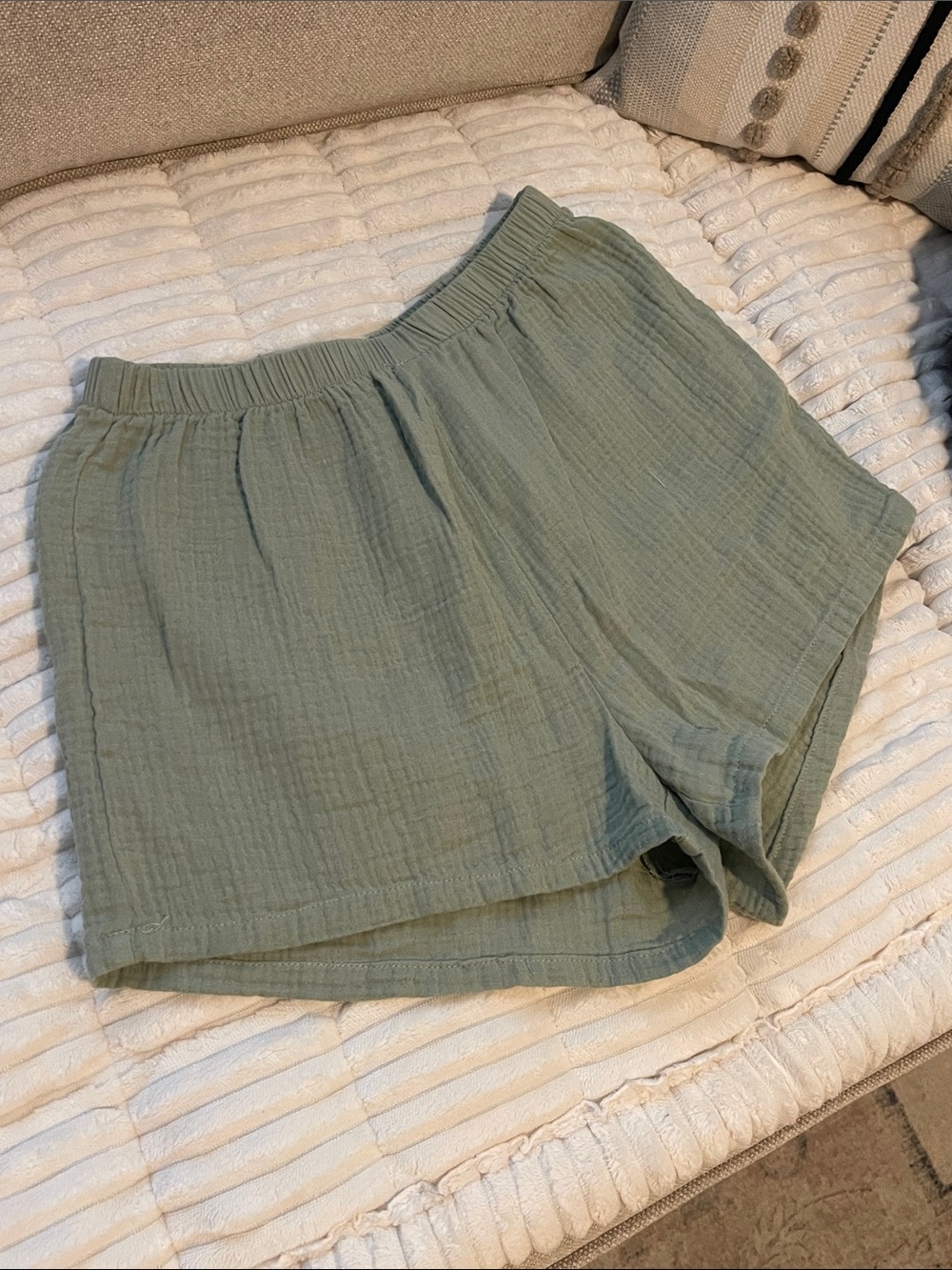 Light Sage Women's Casual Elastic-Waist Linen Shorts